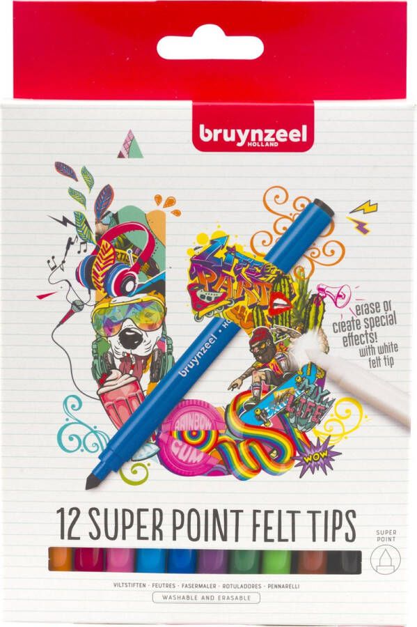 BRUYNZEEL Super Point viltstiftenset | 12 kleuren