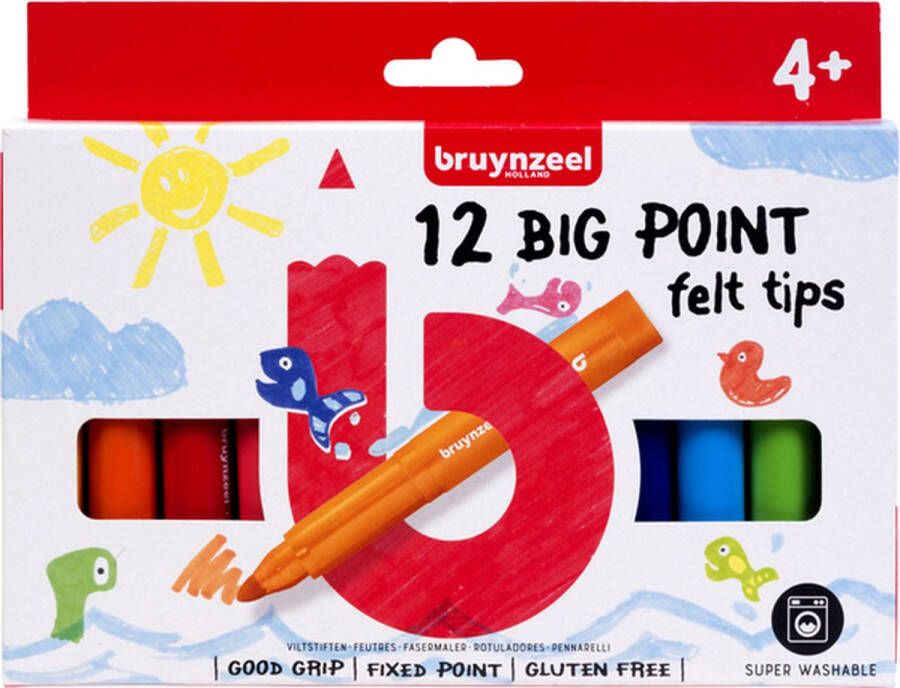 BRUYNZEEL Viltstift Kids big point blister à 12 kleuren 10 stuks