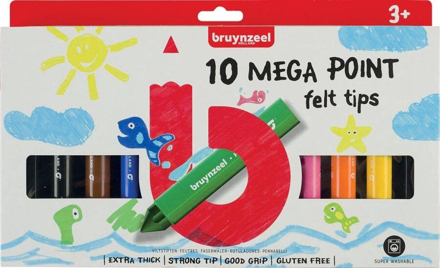 BRUYNZEEL Viltstift brynzeel kids mega point ass Blister a 10 stuk 12 stuks