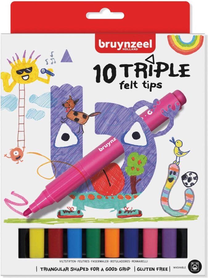 BRUYNZEEL Viltstift Kids Triple blister à 10 stuks assorti 6 stuks