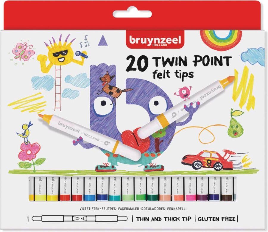 BRUYNZEEL Viltstift brynzeel kids twin points ass Blister a 20 stuk 6 stuks