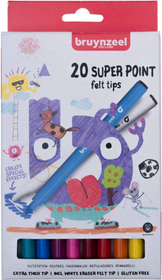 BRUYNZEEL Viltstift super point set 20 kleuren Set a 20 stuk 6 stuks