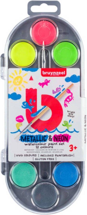 BRUYNZEEL Waterverf 12st metallic en neon Set a 12 stuk 6 stuks