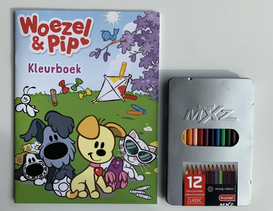 BRUYNZEEL Woezel & Pip Kleurboek + 12 kleurpotloden in blik