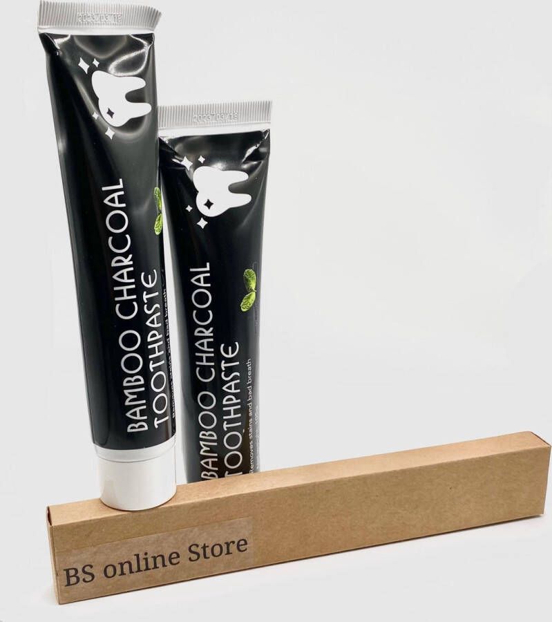 Bs online store 2x Houtskool Tandpasta 105g 1 Bamboe Tandenborstel BAMBOO Charcoal Toothpaste Tandpasta -Voor Wittere Tanden Bleken Bamboo Toothbrushes
