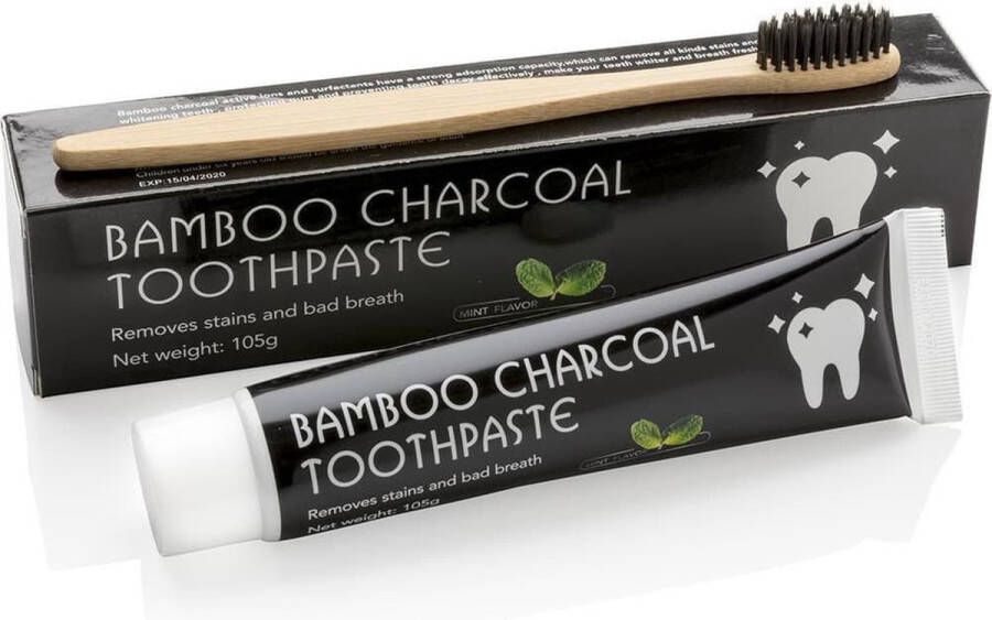 Bs online store Houtskool Tandpasta 105g Bamboe Tandenborstel -BAMBOO Charcoal Toothpaste Tandpasta -Voor Wittere Tanden Bleken Bamboo Toothbrushes