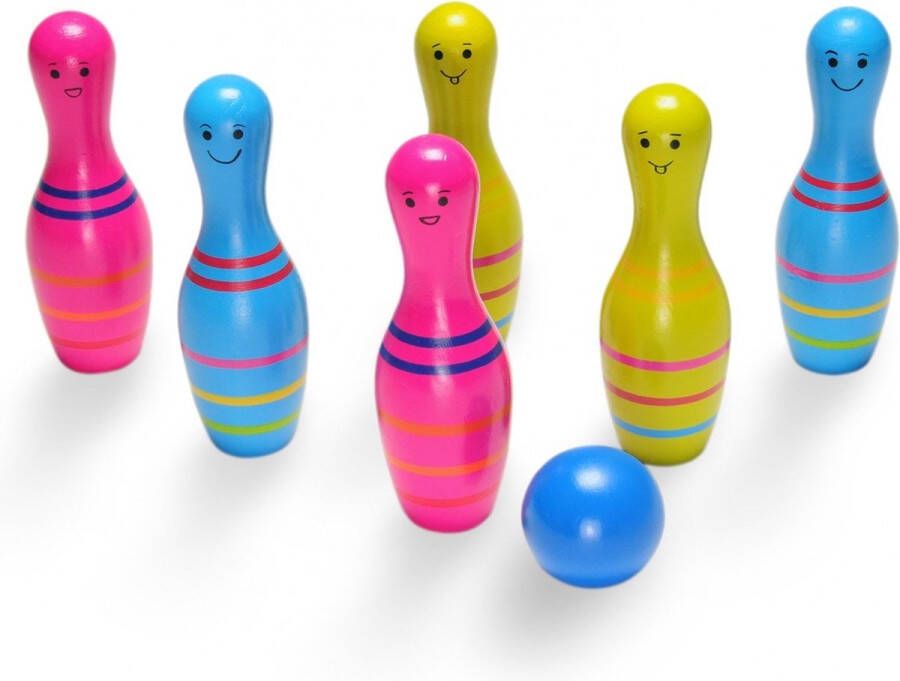 BS Toys Skittles Bowling Kegelspel Hout Speelgoed Set Kinderen vanaf 4 Jaar Rood & Wit 6 Kegels