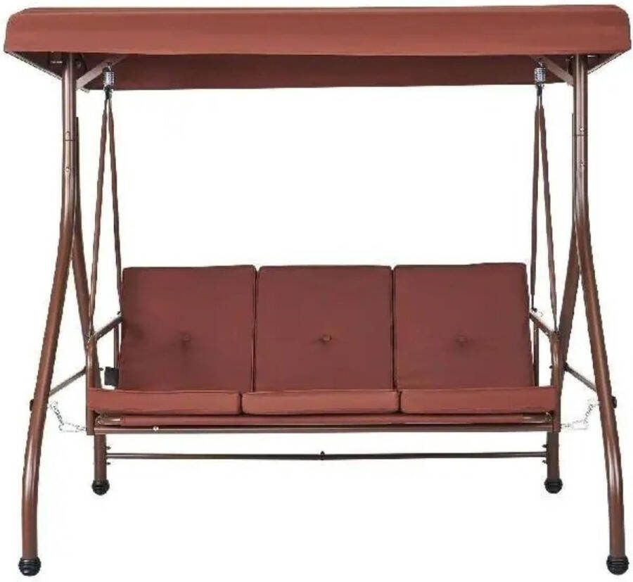 Btd 3-Zits Schommelstoel Plek Voor 3 Personen Incl Verstelbare Luifel Verwijderbaar Kussen Ideaal Voor Veranda Tuin Of Patio Kleur Bruin 174X110X152 CM