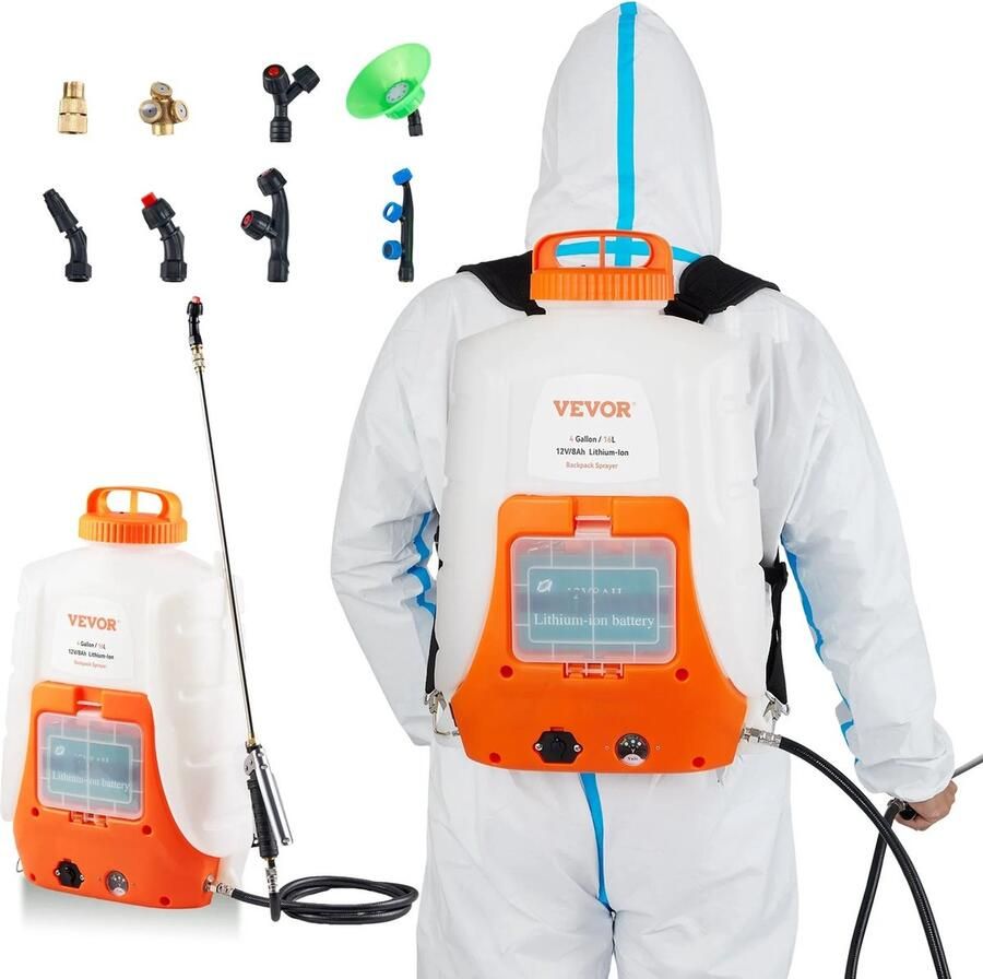 BTD-accu drukspuit BTD accu-aangedreven spuit 15L- drukspuit batterij- ruggedragen 8 spuitmonden 2 stokken voor water geven algemeen wassen baden huisdieren