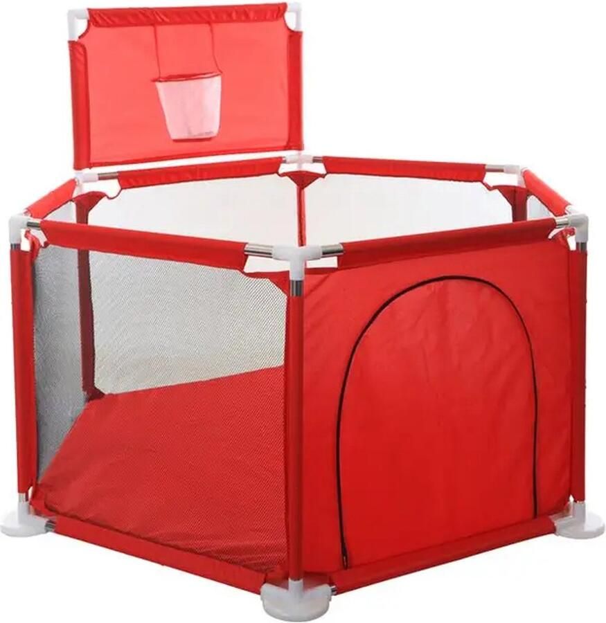 Btd In- en outdoor Ballenbak Kinder Speelgoed Kinderbox Speelbox Zeskant rood incl basket Exclusief Ballen