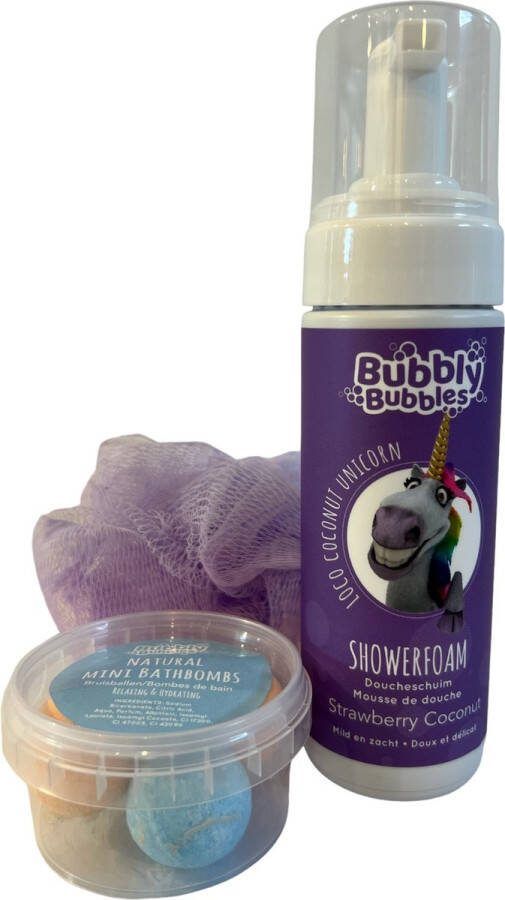 BubblyBUBBLES Kadoosje 2 UNICORN Showerfoam 175ml bruisballetjes badspons voor kinderen