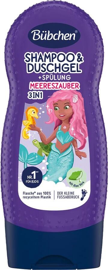 Bübchen 5 x 50 ml Kinder Shampoo Douchegel en conditioner 3 in 1 Miniflacon reisformaat zeemagie met aloe vera