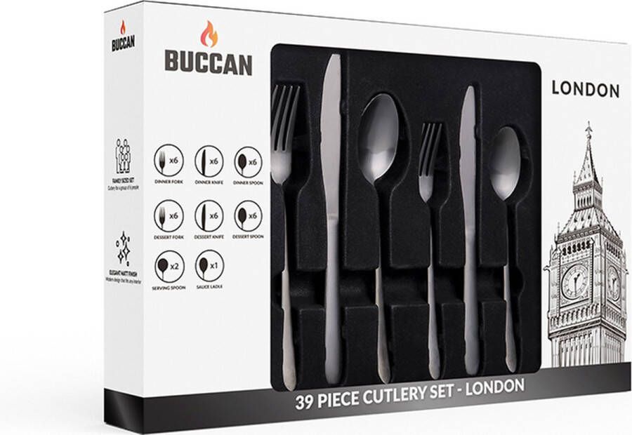 Buccan Bestekset London RVS 39 delig Zwart