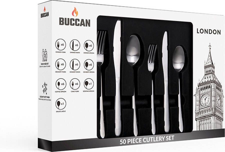 Buccan Bestekset London RVS 50 delig Zilver