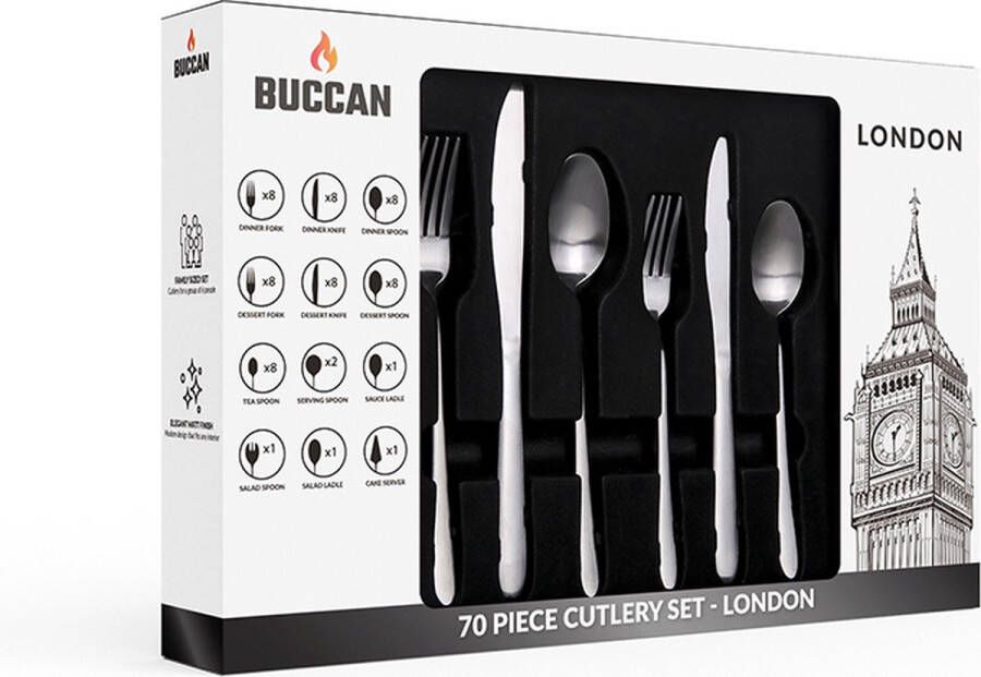 Buccan Bestekset London RVS 70 delig Zilver