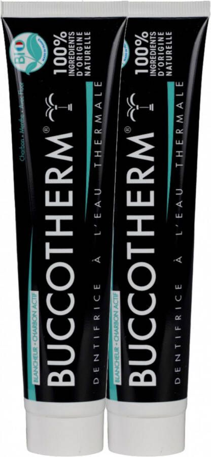 Buccotherm Tandpasta met Thermaal Wit Bronwater Organische Actieve Houtskool 2 x 75 ml Verpakking