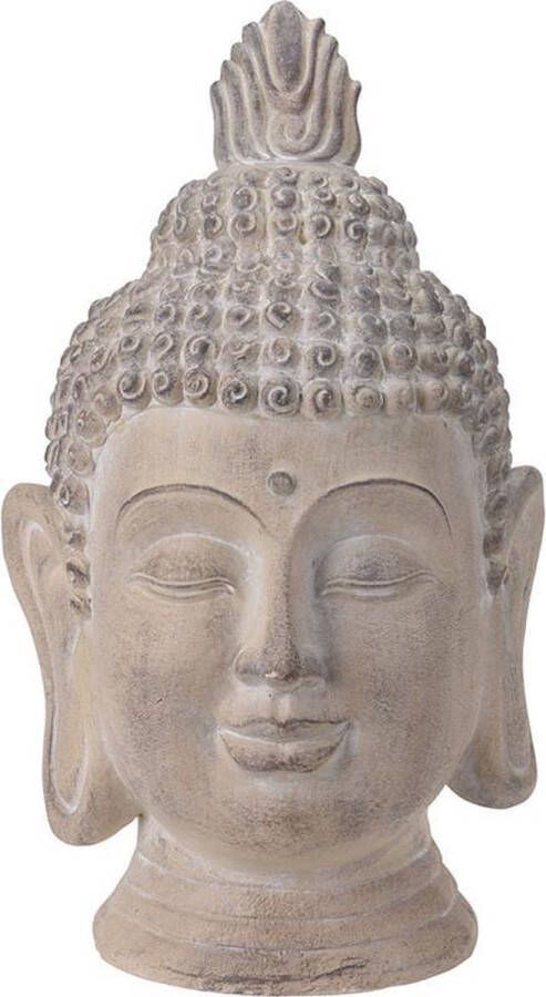 ECD Germany Boeddha hoofd beeld beige grijs 30x30x55 cm gemaakt van gegoten steen