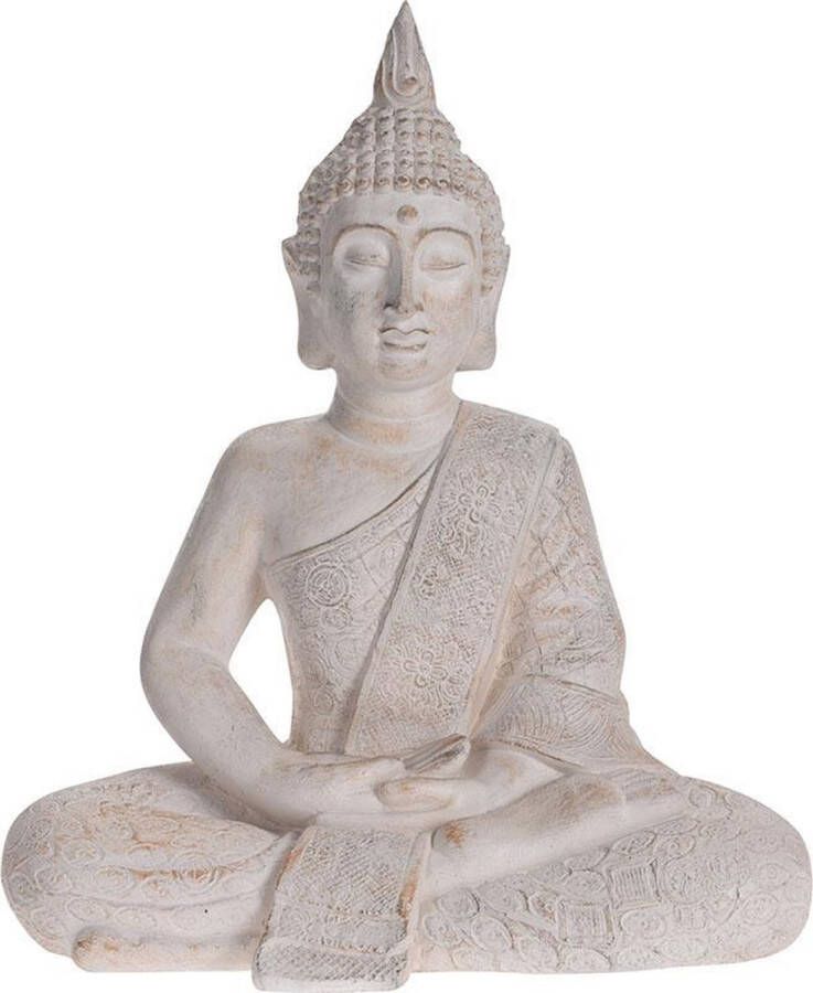 ECD Germany Boeddha-figuur beige grijs 40x24x48 cm gemaakt van gegoten steen