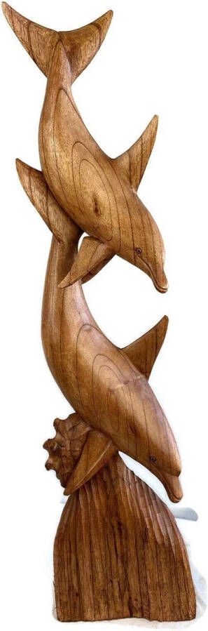 BuddhaShop houten beeld houten sculptuur houten dolfijnen handgemaakt beeld houten dier vintage style