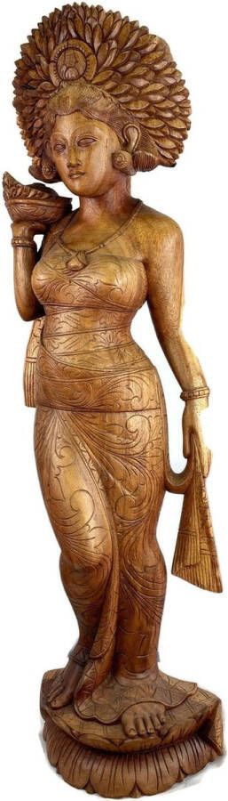 BuddhaShop houten handgemaakt sculptuur houten beeld houten poserende vrouw houten dier