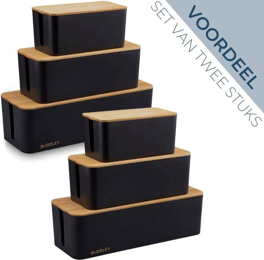 BUDDLEY Kabelbox Zwart Bamboe 2 x (SET) Kabeldoos Kabel Opbergbox Stekkerdoos Kabel Management onder bureau Kabel Organiser Bureau Kabel Organiser Kabelbox Stekkerdoos CableBox Kabel Doos Kabelbox voor snoeren wegwerken