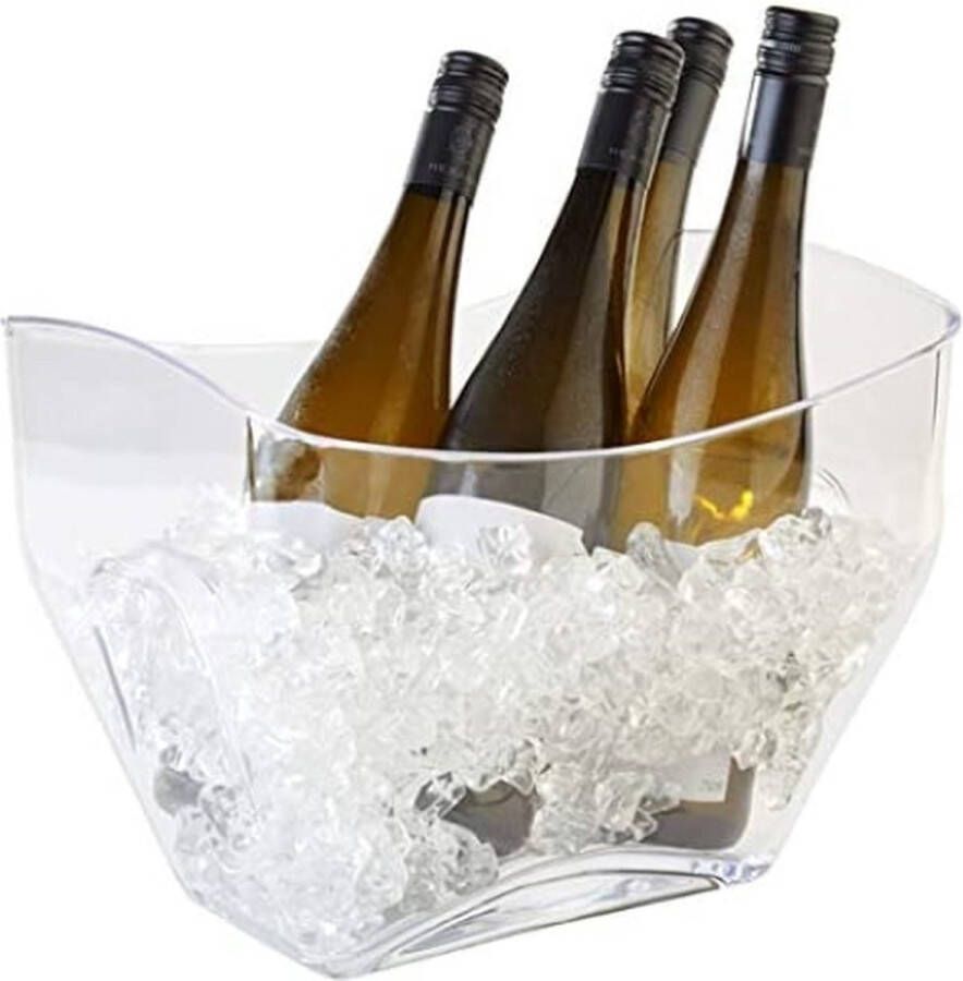 Buddy´s Bar Wijnkoeler champagnekoeler hoogwaardige flessenkoeler van helder transparant MS kunststof met handgrepen aan de zijkant inhoud 7 liter waterdicht afwasbaar