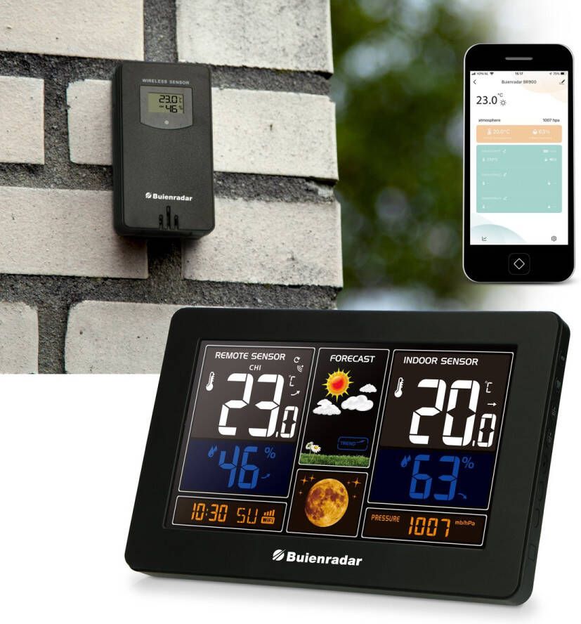 Alecto 3 in 1 Wifi weerstation met app en draadloze buitensensor Buienradar Zwart