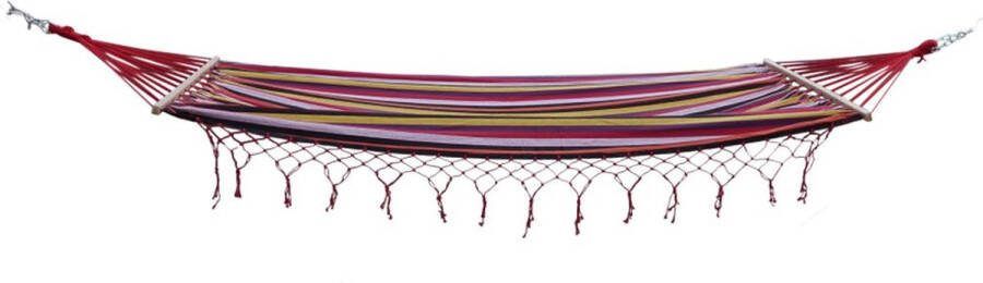 Buitenkado Hangmat 350cm Katoen Franjes Gestreept Rood
