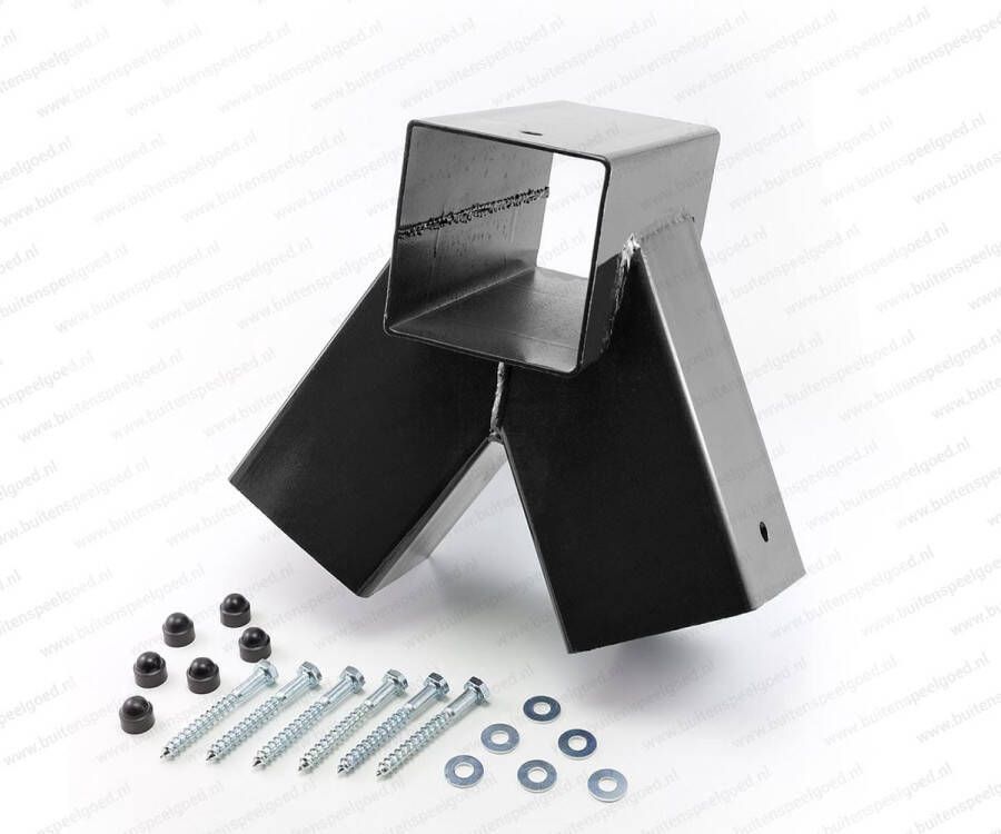 Buitenspeelgoed Keupink Hoekverbinding Vierkant Schommel schuin(100º) 90x90mm zwart + Bevestigingsmateriaal