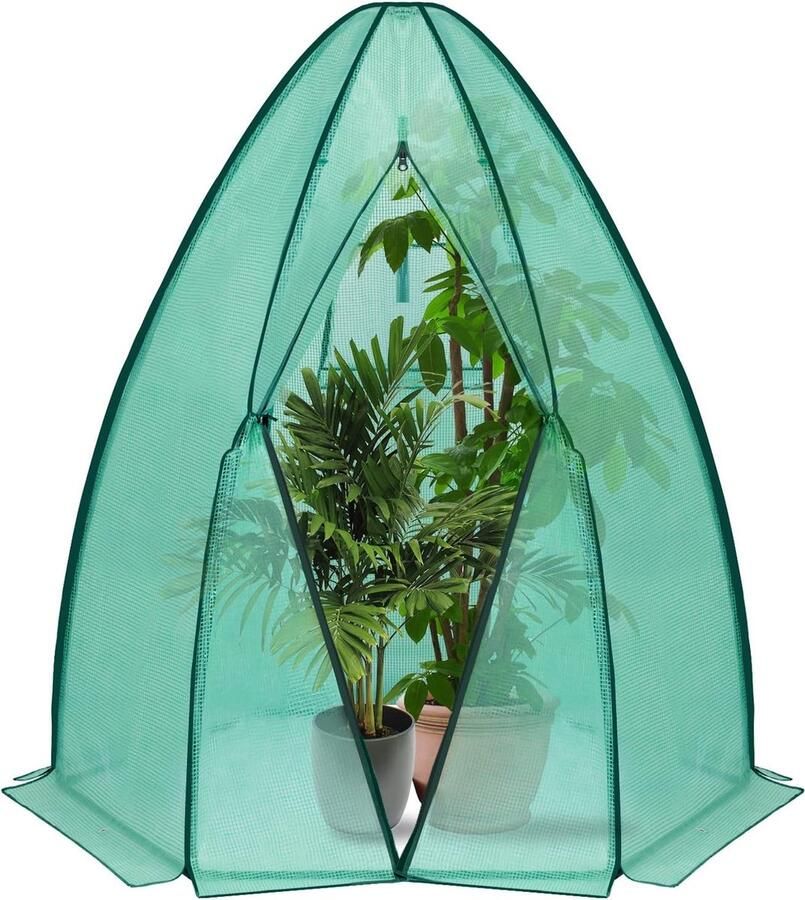 BukkitBow – Polytunnel Tuinkas – Winterproof Tunnel voor Groenten Teelt – Compacte Tuinkas met Groot Luik en Raam 140x140x180CM Groen