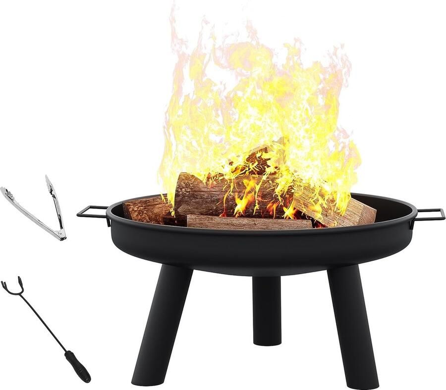 BukkitBow Terras Vuurkorf Camping Barbecue Vuurschaal Hittebestendige Coating 61CM Doorsnede Zwart