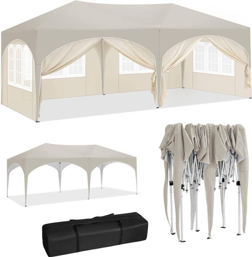 BukkitBow Dubbele Partytent met Zijwanden – Opvouwbare Tent – Waterdicht en Weersbestendig – Tuinpaviljoen Dubbel uitgevoerd 600 x 300 cm – Grijs
