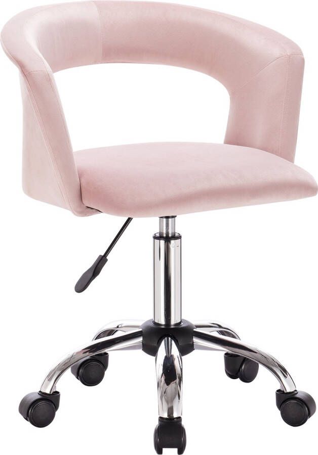 BukkitBow Luxe Velvet Bureaustoel met Wieltjes Roze