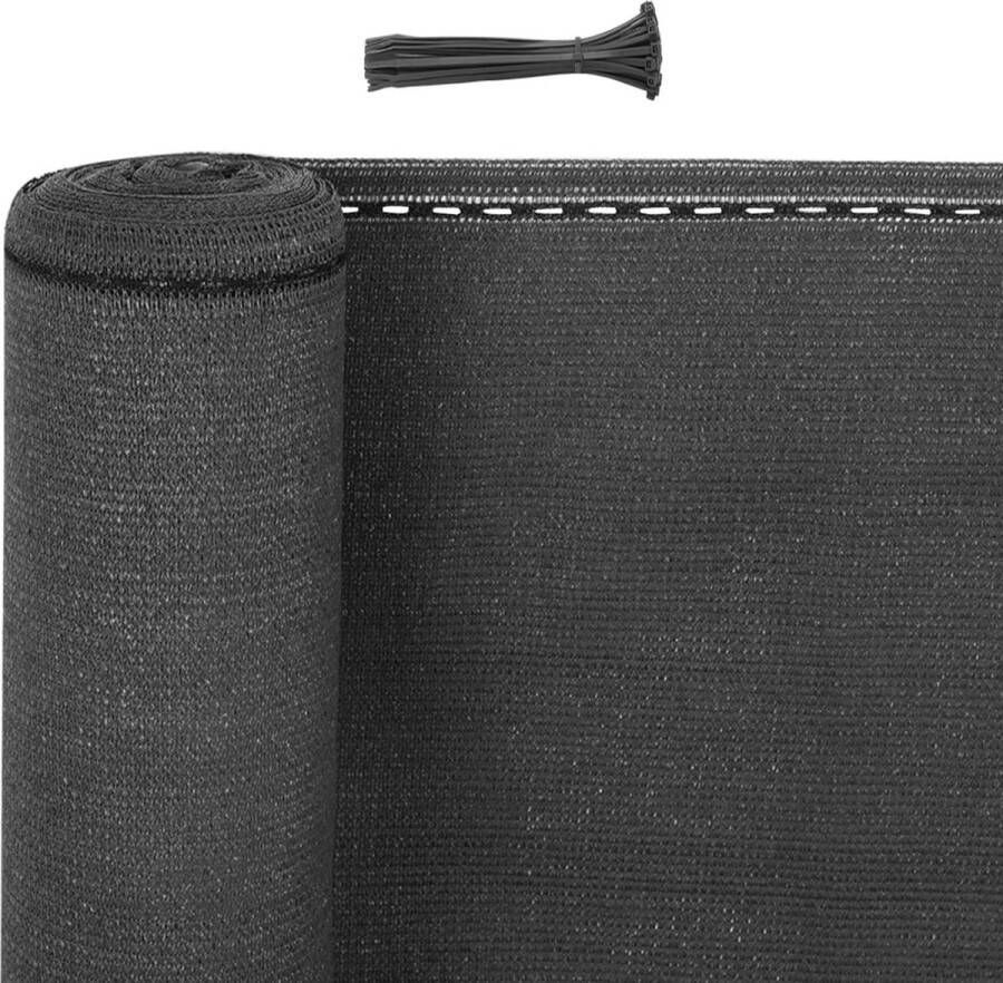 BukkitBow Privacy Scherm Antraciet 180g m² Schaduwend: 85% Temperatuurbestendig Inclusief 50 Kabelbinders 1.5x20m