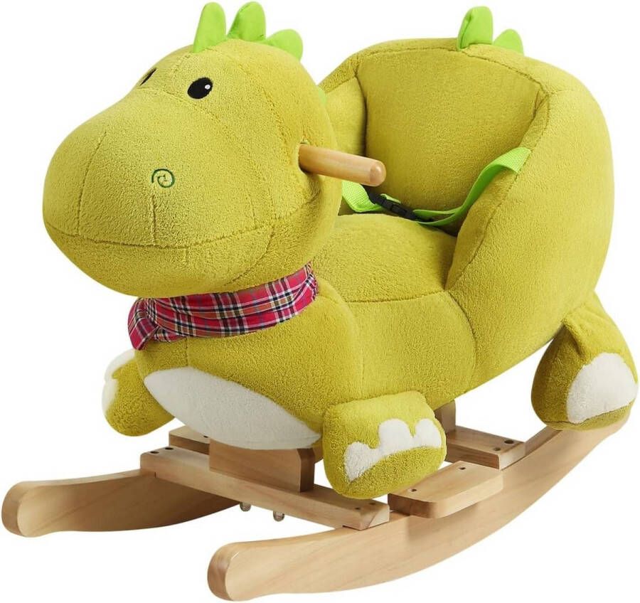 BukkitBow Schommelpaard Schommelstoel Pluche Hobbelpaard Schommelzitje met Houten Onderstel Dinosaurus