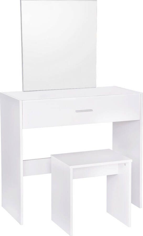 BukkitBow Witte Kaptafel met Grote Make-Up Spiegel met grote Lade en Kruk (39X82X75CM)