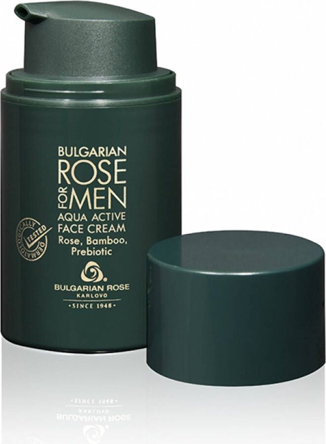 Bulgarian rose Karlovo Aqua active face cream Rose For Men Dag- nachtcrème voor mannen met bamboe extract olijfolie en rozenwater Rozen cosmetica met 100% natuurlijke Bulgaarse rozenolie en rozenwater