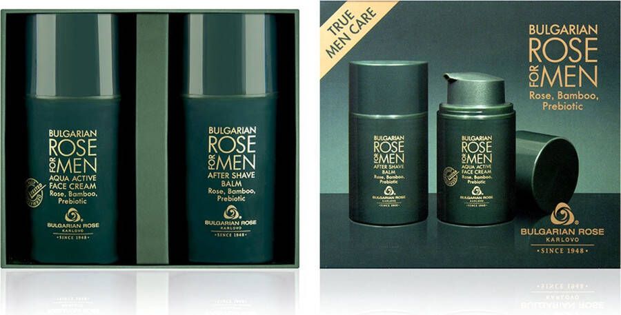 Bulgarian roos Karlovo Rose For Men Face care gift set After shave balm + Aqua active face cream Valentijn cadeautje voor hem Rozen cosmetica met 100% natuurlijke Bulgaarse rozenolie en rozenwater