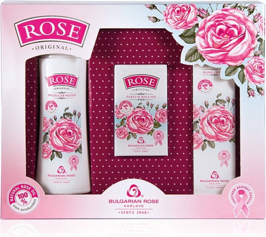 Bulgarian rose Karlovo Rose Original Gift set Cadeauset micellair water + handcrème + parfum roll-on Kerstcadeau Rozen cosmetica met 100% natuurlijke Bulgaarse rozenolie en rozenwater