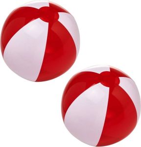 Bullet 2x stuks opblaasbare strandballen rood wit 30 cm Buitenspeelgoed waterspeelgoed opblaasbaar