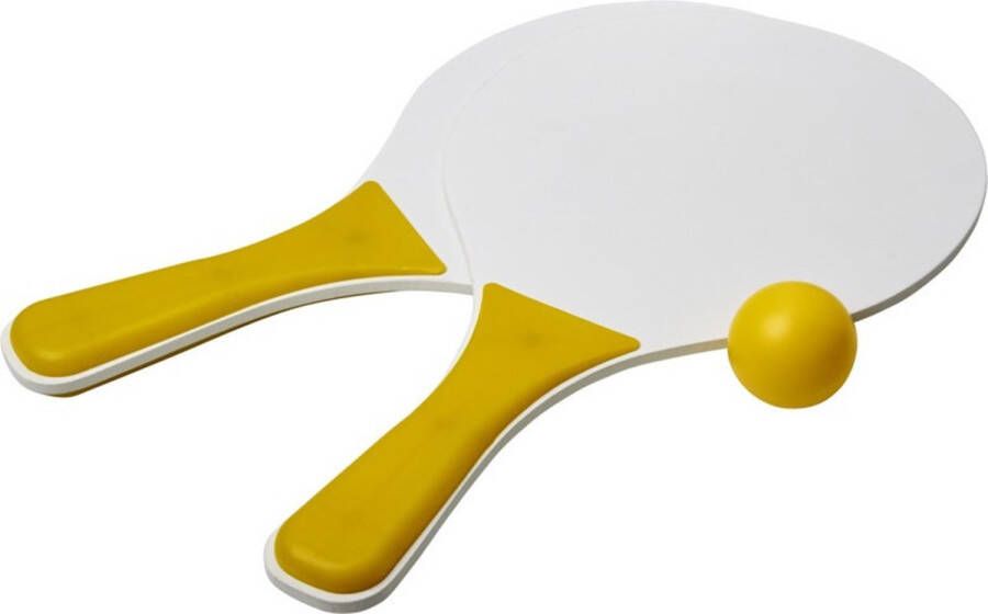 Bullet Geel witte beachball set buitenspeelgoed Houten beachballset Rackets batjes en bal Tennis ballenspel