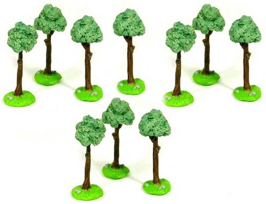 Bullyland Decoratieboompjes 10 stuks modelbouw treinbaan geschikt miniatuur bomen hard materiaal lange stam 8cm