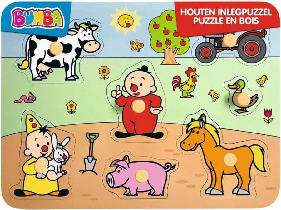 Bumba houten puzzel met nopjes dieren boerderij 7 stukken