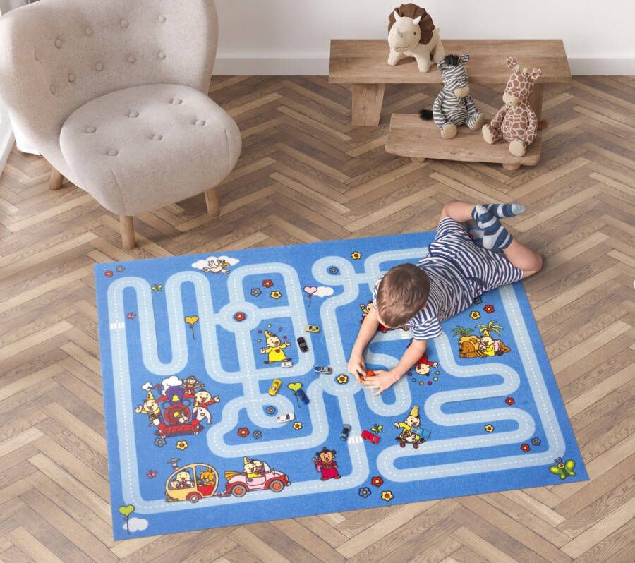 Bumba Verkeersmat met Bumbina Speeltapijt Blauw Verkeerskleed Speelmat Stratentapijt Antislip 90X120cm