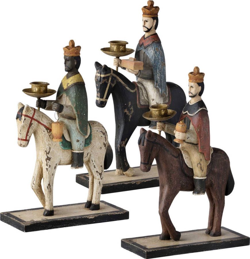 Bungalow Drie Koningen set van 3 houten kandelaars van de koningen te paard