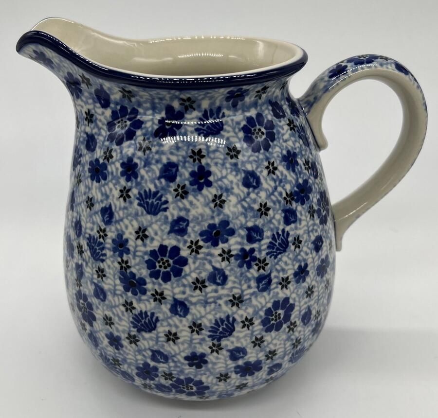 Bunzlau keramiek waterkan schenkkan 2 liter blauwe bloemen