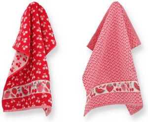 Bunzlau Castle Luxe Keukendoek en Theedoek Fruit Rood van 100% Biologisch Katoen Keukendoek 60x53cm en Theedoek 65x65cm