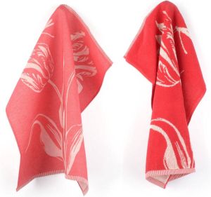Bunzlau Castle Luxe Keukendoek en Theedoek Tulp Rood van 100% Biologisch Katoen Keukendoek 60x53cm en Theedoek 65x65cm