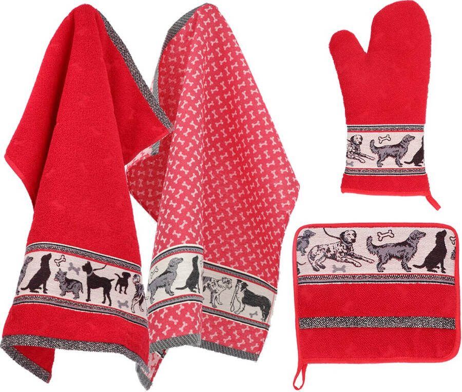 Bunzlau Castle Keukentextiel Set Dogs Rood