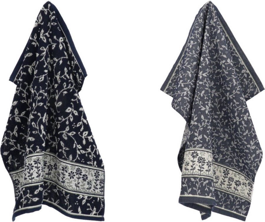 Bunzlau Castle Luxe Keukendoek en Theedoek Daydream Donkerblauw| x cm van 100% Biologisch Katoen Keukendoek 60x53cm en Theedoek 65x65cm